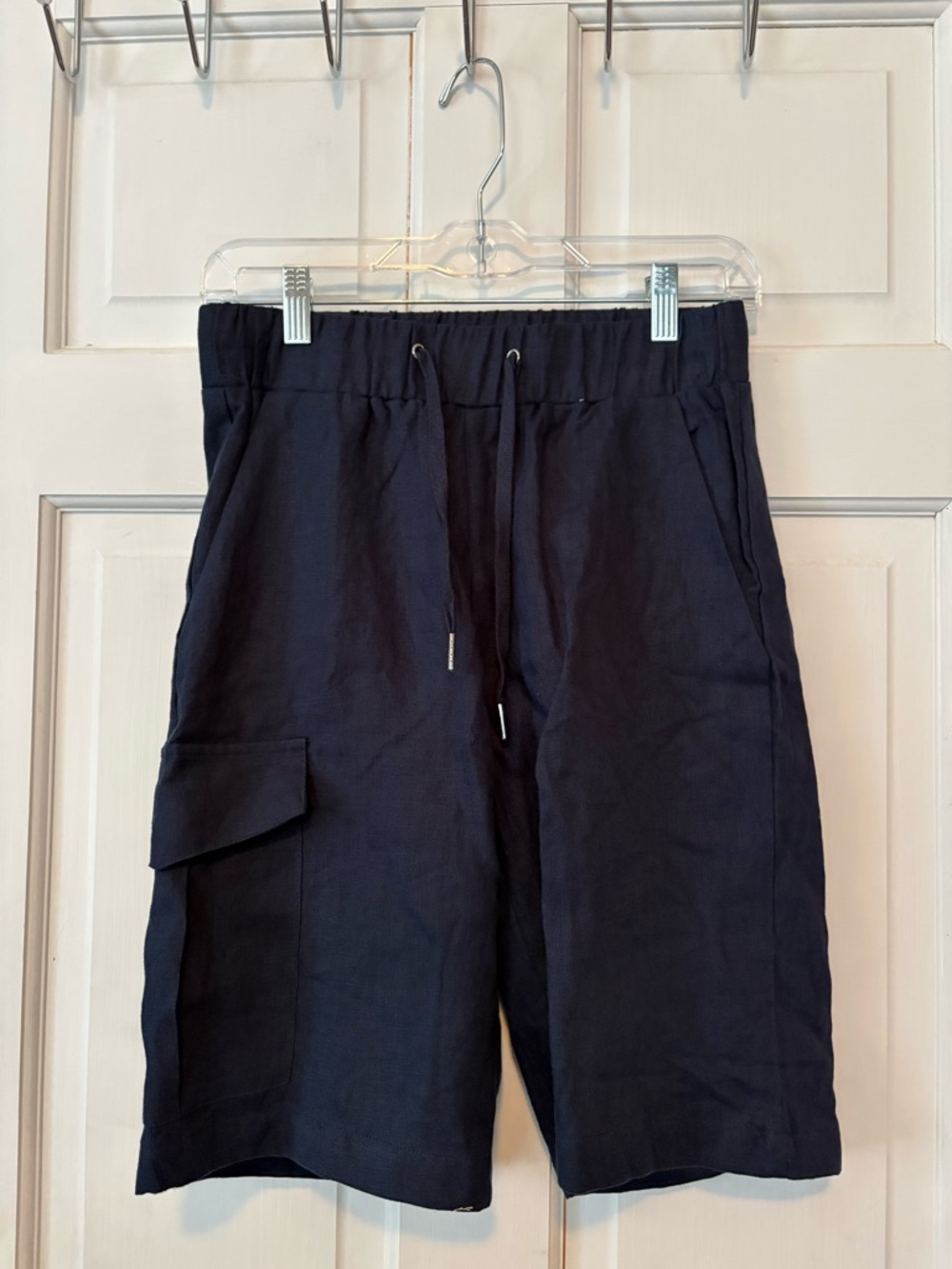 Beachcombers Coastal Threads Mens Navy Linen Drawstring Cargo Shorts